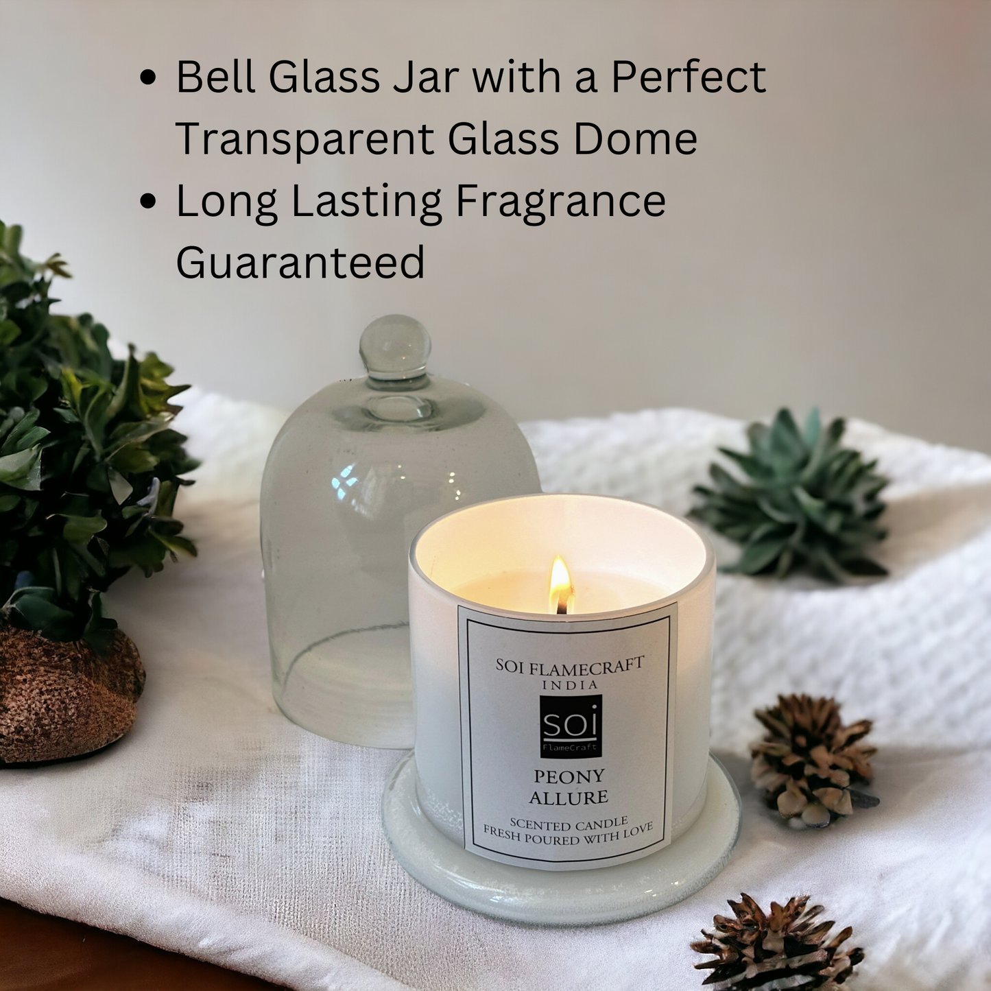 Peony Allure Scented Candle | White Bell Jar Candle